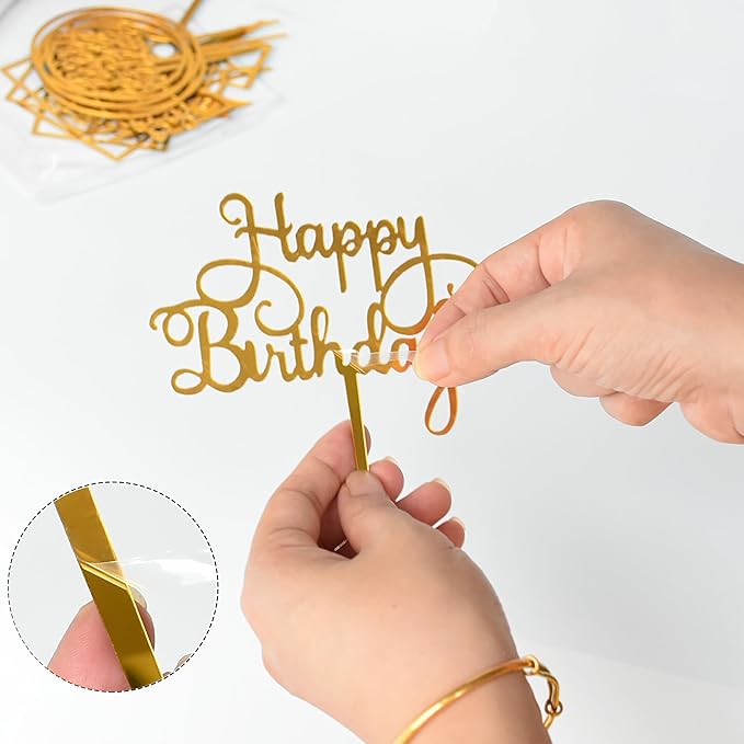12 Pack Multi Styles Birthday Cake Topper Set, Acrylic Cake Bunting Decor Birthday Cake Picks Party Decorations Supplies(Pink)