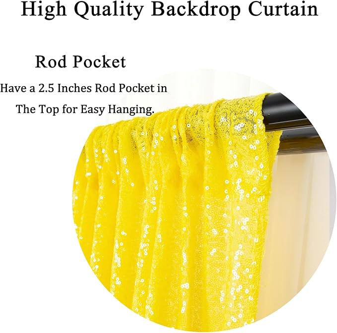 DUOBAO Sequin-Backdrop-Curtains 2 Panels 2FTx7FT Shower Backdrop Curtain Sequin Background Wedding Evening Backdrops Curtains with Rod Pockets Sequins Photo Photography(2FTx7FT, Yellow)