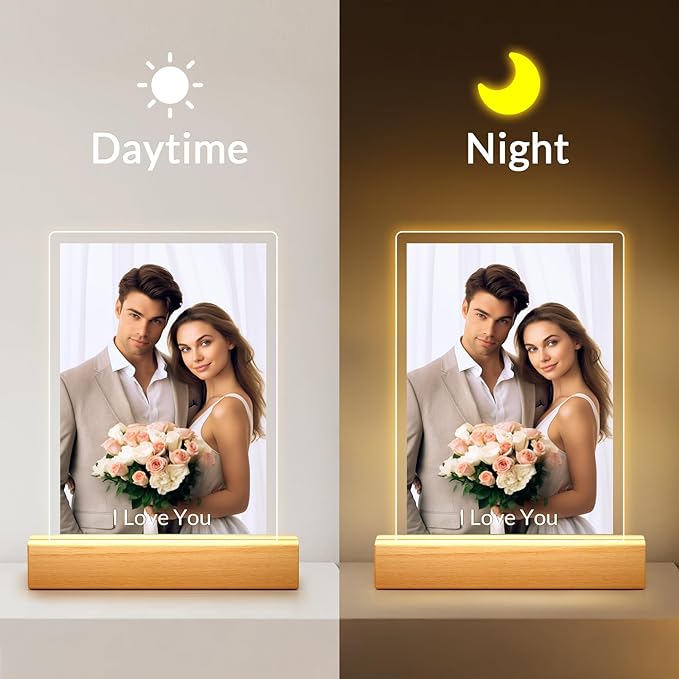 Custom Picture Frames with Photo, Personalized Photo Frame with Night Light, Customized Picture Frames, Personalized Anniversary Photo Gifts for Women, Men, Him, Her, Couple, Boyfriend, Girlfriend