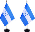 Honduras Desk Flag 12" Solid Pole Deluxe Set Hondurans Flags Banner Mini Small Honduras Office Table Flags with Black Stand Base Desktop Decorations(2Pack)