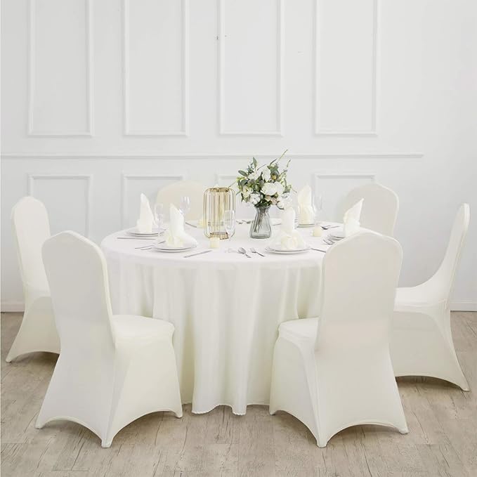 Ascoza 2pack 120 Inch Ivory Round Tablecloth in Polyester Fabric for Wedding/Banquet/Restaurant/Parties