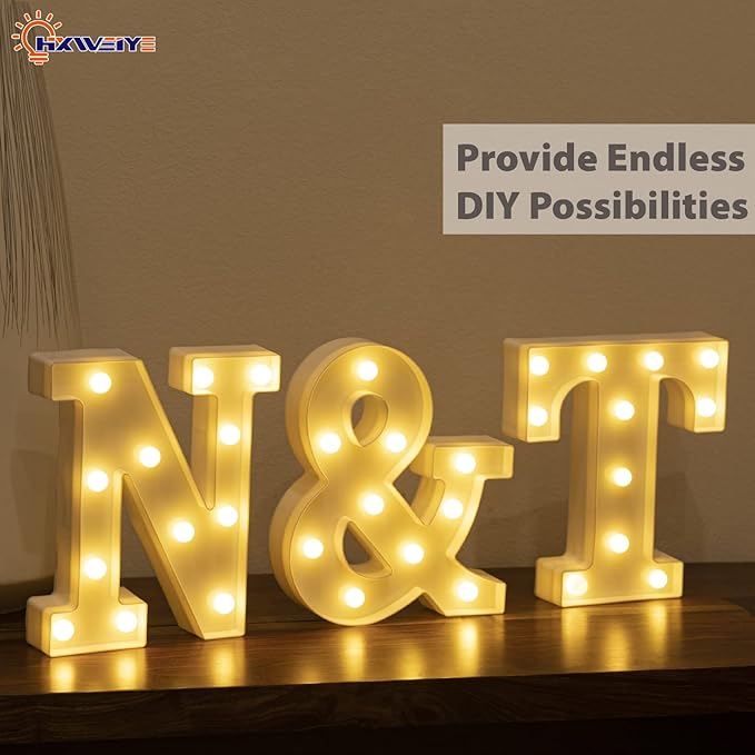 HXWEIYE Light Up Letters LED Marquee Sign 26 Alphabet and 10 Number Big Lights for Party Birthday Bar Battery Powered Christmas Decor (Warm White)