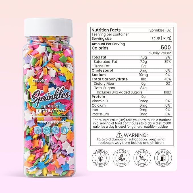 Star Sprinkles, Edible Confetti Sprinkles, 4.23oz Rainbow Sprinkle for Cake Decorating, Cupcakes, Baking, Donuts, Ice Cream Topper, and Cakecircle(120g)