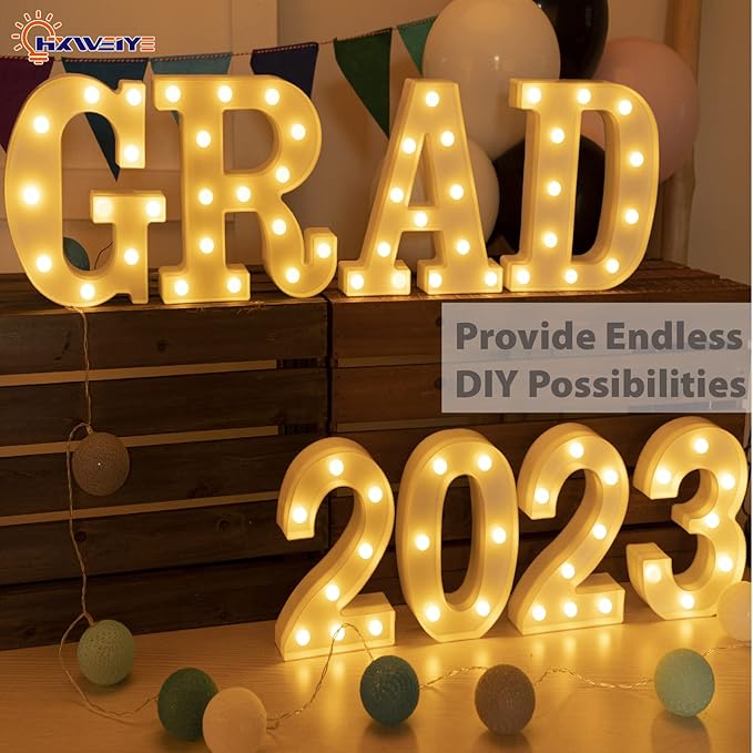 HXWEIYE Marquee Light Up Numbers-4, Led Large Numbers Letters Sign 26 Alphabet and 10 Number for Party Décor, Light Up Letters Battery Powered Warm White Christmas Decoration Numbers Light