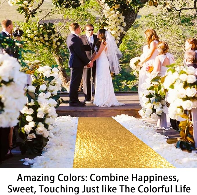 ShinyBeauty 4FTx10FT Gold Sequin Aisle Runner for Wedding Ceremony | Glitter Floor Runner for Outdoor and Church
