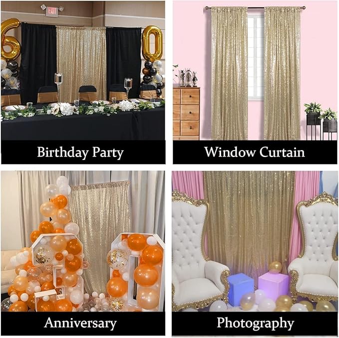 Champagne Sequin Backdrop Curtains 1 Panel 10FTx10FT Glitter Champagne Photo Backdrop Drapes Party Wedding Baby Shower Curtain Sparkle Photography Background
