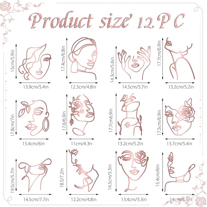 12 Pcs Acrylic Lady Face Cake Topper Minimalist Art Happy Birthday Cake Toppers Women Wedding Cake Decoration for Wedding Birthday Party (Rose gold)