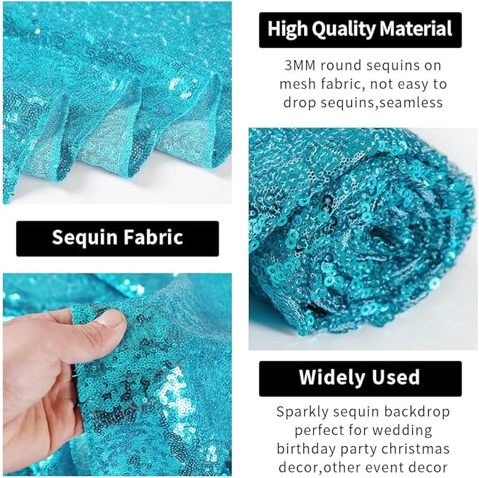 Hahuho Turquoise Sequin Backdrop Curtain, 2PCS 2FTx8FT Glitter Backdrop Curtain for Parties, Christmas, Wedding, Party Decoration（2 Panels, 2FT x 8FT, Turquoise