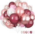 Burgundy Red and Pink Balloons, 60 Pack 12in Rose Gold Wine Red Light Pink White Latex Balloon Metallic Rosegold Confetti Helium Party Balloons for Women Girls Birthday Wedding Anniversary Decorations