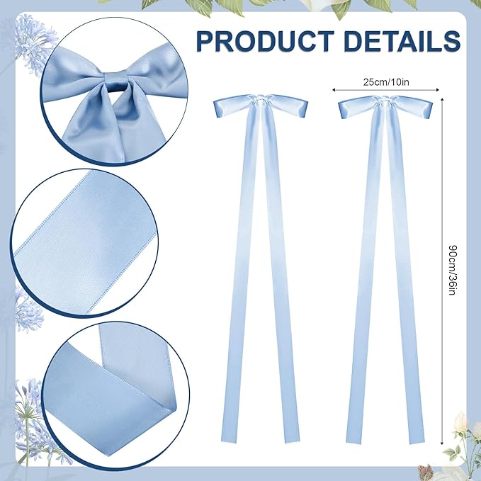 24 Pcs Large Wedding Blue Ribbon Bows for Wedding Chairs Decorative Ribbon Sashes for Pew Back Elegant Ceremony Ribbons for Bridal Shower Banquet Marriage Ceremony
