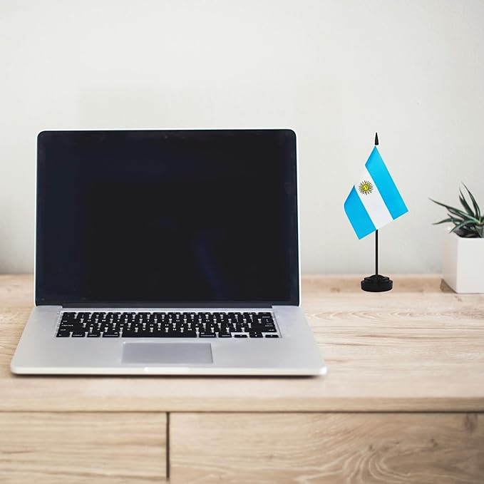 12 Pack Argentina Desk Flags, Argentine Desktop Flag, Small Miniature Office Flags with 12" Black Pole and Black Base, Offices, Classroom, Home, Festival Decoration (Argentina)