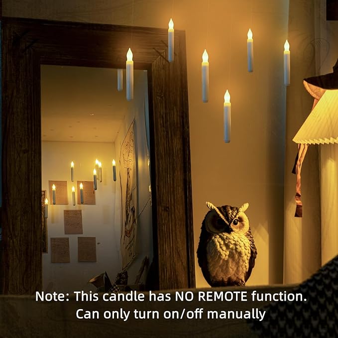 Homemory 12PCS Flameless LED Taper Candles Lights, NO Remote, Battery Operated Candlesticks with Warm Yellow Flickering Flame, 0.79 x 6.5 Inches Dripless Fake Floating Taper Candles