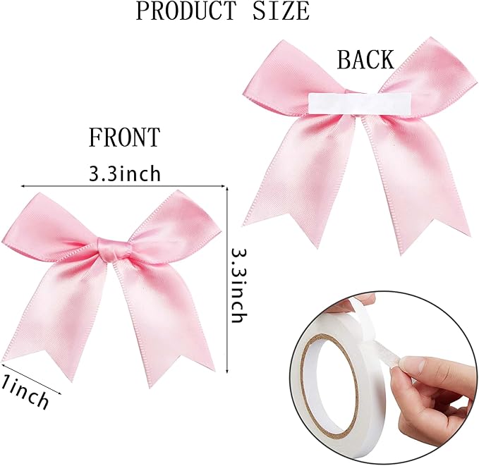 50 Pieces Gift Wrap Bows Premium Satin Ribbon Bows 3.3 Inch Craft Bows for Gift Wrapping DIY Treat Bags Holiday Gifts Bag Party Decorations, Wedding Decor Christmas Birthday Presents (Light Pink)