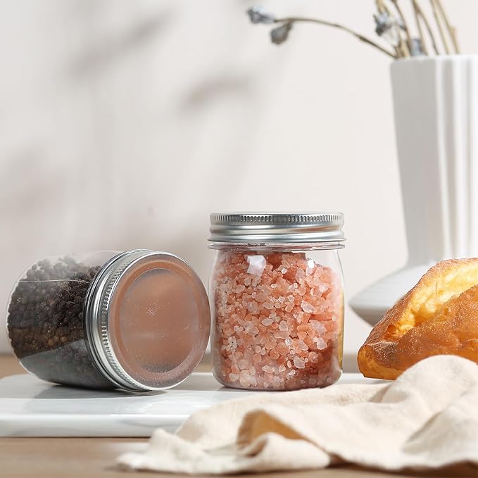 novelinks 8 oz Clear Plastic Jars with Screw-On Lids - BPA-Free Refillable Storage Containers for Slime, Spices, Crafts, Kitchen & Home Organization (24 Pack,Silver)