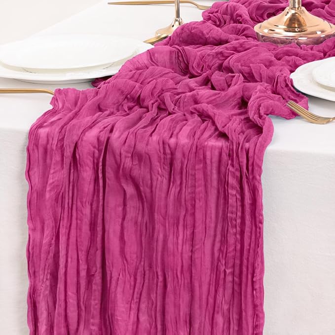 Fuschia Table Runner Cheesecloth Table Runner 10FT Farmhouse Table Runners 120 Inches Fall Table Decor Dining Room Centerpiece Wedding Boho Baby Shower Birthday