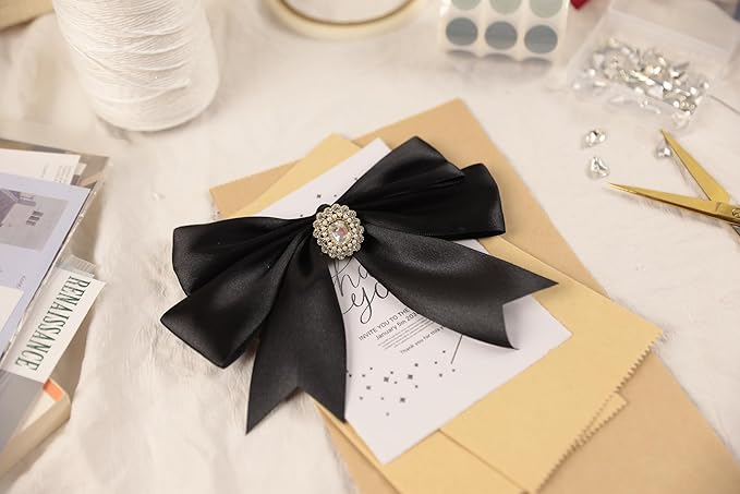Black Satin Ribbon 1-1/2 inch X Continuous 25 Yards, Single Face Polyester Ribbon Perfect for Gift Wrapping, Flower Bouquet, Wedding Decor, Crafts, Bow Making, Sewing and More