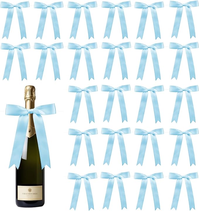 30 Pcs Satin Sky Blue Bows with Twist Tie, 5x7 Inchfor Gift Wrapping Cake Treat Bags Craft DIY Gift, Birthday Decorations, Balloons & Garland Home Decor