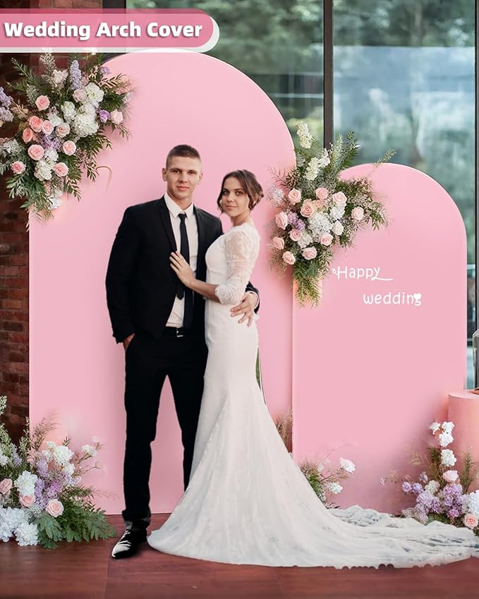 HEMMOTOP Pink Arch Backdrop Cover 7.2 ft, 6ft, Wedding Arch Covers Stretchy Backdrop 2 Set, 2-Sided Arched Stand Background for Birthday Party, Baby Shower, Pink