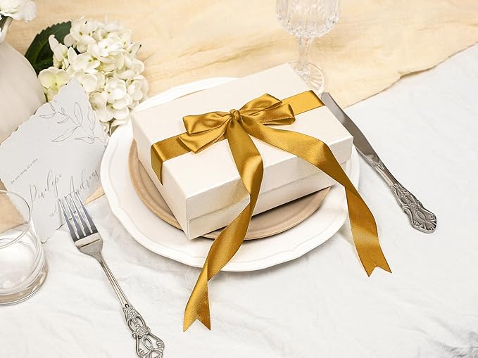Gold Satin Ribbon 1 inch X Continuous 25 Yards, Single Face Polyester Ribbon Perfect for Gift Wrapping, Flower Bouquet, Wedding Decor, Crafts, Bow Making, Sewing and More