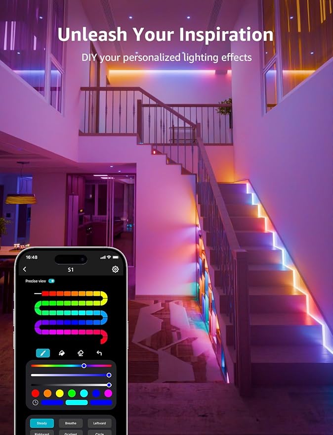 Lepro S1 AI LED Strip Lights for Bedroom - 100ft(2 Rolls of 50ft) Smart RGB Light Strips with IC and Rainbow Chasing Effects, AI Generated Lighting, No Remote, 2.4G Wi-Fi & Bluetooth