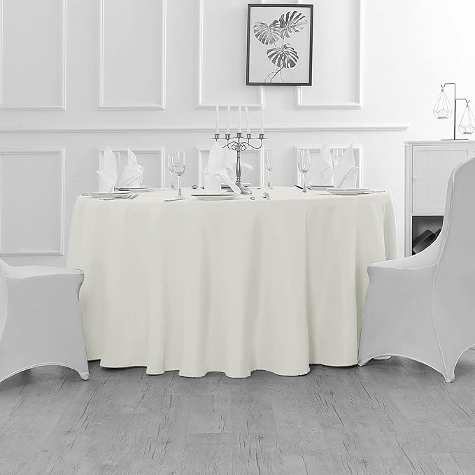 Fokitut 2 Pack Waterproof Round Tablecloth, 120 Inch, Stain Resistant and Wrinkle Polyester Table Cloth, Fabric Table Cover for Kitchen Dining, Wedding, Party, Holiday Dinner-Ivory