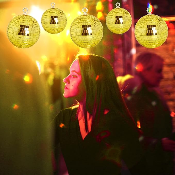 Mirror Disco Ball Decor with Hanging Ring: 8 Inch Large Gold Disco Ball Ornaments - Hanging Party Disco Balls for Party Decorations, 70s Theme Party, DJ, Wedding, Birthday, Christmas