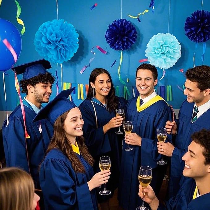 Capesaro Blue Paper Pom Poms - 10",12" Tissue Pom Poms Decorations for Baby Shower Boy Party Hanging Decor - 12 Piece Set