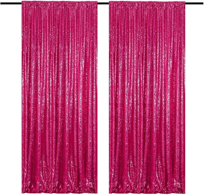 Fuchsia Sequin Curtains 2FTx8FT 2 Sequin Backdrop Curtains Panels Sparkly Background Drapes for Party Birthday Weeding Decor