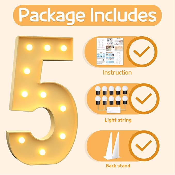 Marquee Numbers 4 Feet Tall Large Light Up Numbers 5th 15th 25th Five is A Vibe Birthday Decorations Girl Boy Big Yellow Light Outdoor Anniversary Decorations Balloon Arch Kit Party Backdrop 5
