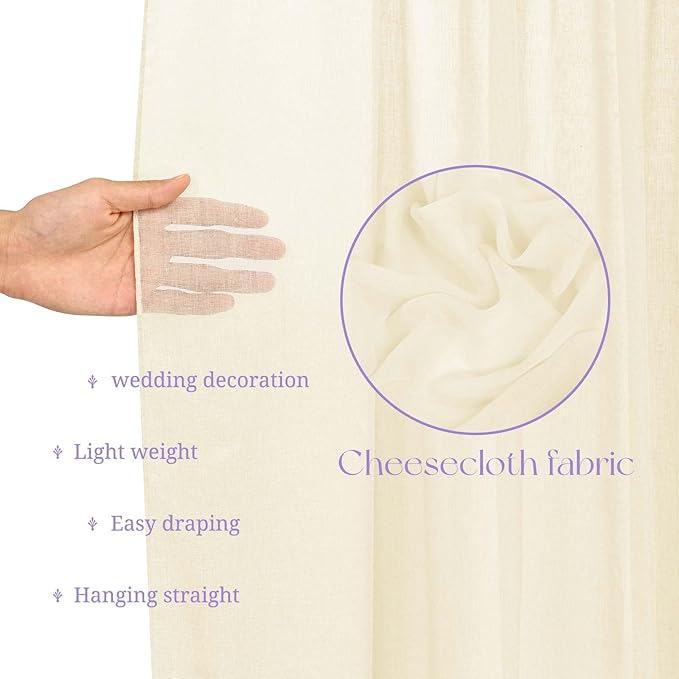 6 Panels Ivory Wedding Drapes, 5ftx20ft Cheesecloth Sheer Fabric Curtain Arch Draping Fabric for Wedding Party Ceremony Stage