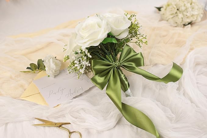 Olive Green Satin Ribbon 1-1/2 inch X Continuous 25 Yards, Single Face Polyester Ribbon Perfect for Gift Wrapping, Flower Bouquet, Wedding Decor, Crafts, Bow Making, Sewing and More
