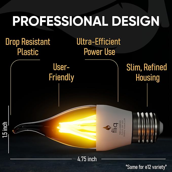 Fliq | LED Flame Light Bulb | 2 Pack | 2W | 4 Modes | Flickering Flame Bulb | 2023 Release | (Standard Frost E26)