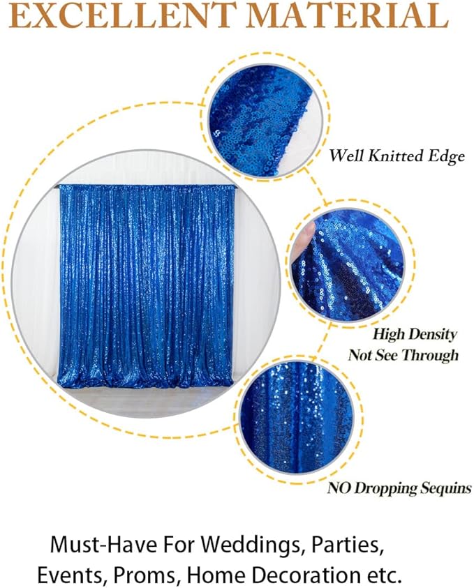 ShinyBeauty Royal Blue Sequin Curtain Backdrop 2 Panels 4FTx8FT Photo Curtain Backdrop Curtain Panels 96 Inches Long -190522E