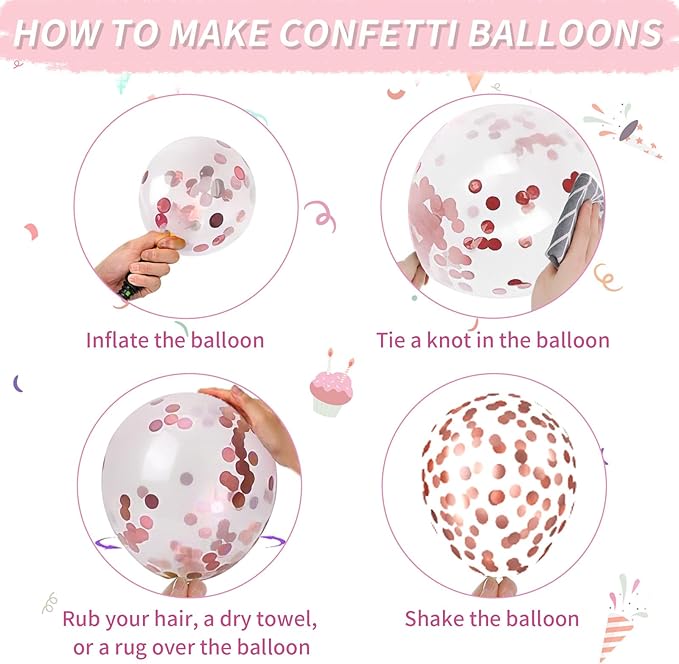 Dusty Pink Blush Balloons, Retro Boho Pink Balloons Cream White Balloon Pearl Light Rose and Metallic Rose Gold Confetti Balloon for Girls Baby Shower Woman Birthday Wedding Party Decorations