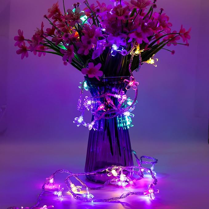 Flower Fairy String Lights, 33ft 100 LED Cherry Blossom Plug in Easter Christmas Tree Hanging Décor Lamp, Garden Bedroom Indoor Decorations for Fence, Wedding Birthday Party (Multicolor)