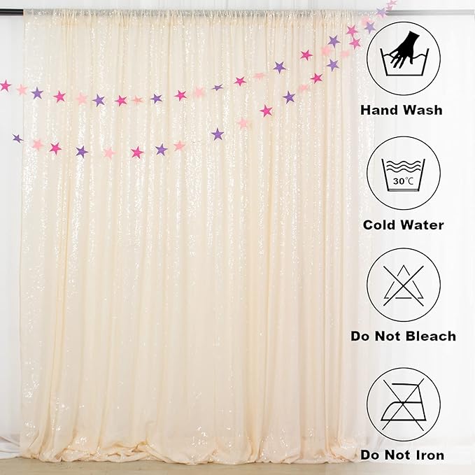 ShinyBeauty Sequin Fabric Backdrop 4FTx7FT - Ivory Sequin Drapes Sparkle Glitter Shimmer Background for Photoshoot & Birthday Party
