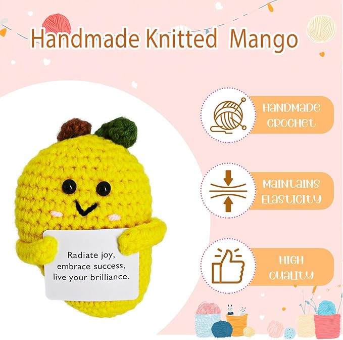 Crochet Emotional Support Mango-Handmade Mental Health Gifts for Friends,Family-Uplifting Gifts for Grandpa,Grandma Mom,Dad,Teens