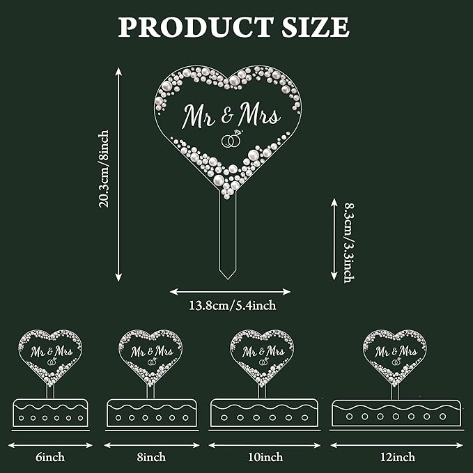Coucoland Mr and Mrs Cake Topper - Heart Wedding Cake Decor with Rhinestones and Pearls for Engagement Bridal Anniversary