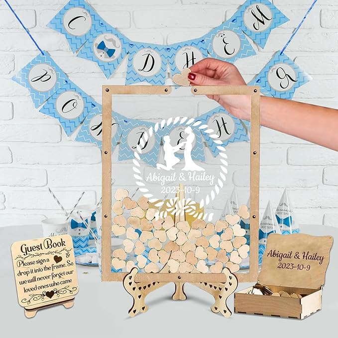 Personalized Wedding Guest Book Alternative Custom Name & Date Guestbook Sign Customized Guest Book Drop Box Decor for Wedding Anniversary Party Birthday(Style 2)