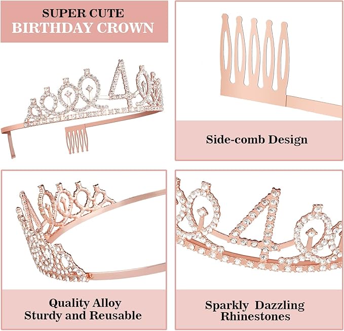 4th Birthday Decorations for Girl Including Sash, Crown, Numeral Candle and Cake Topper, 4 Year Old Girls Party Favor Supplies