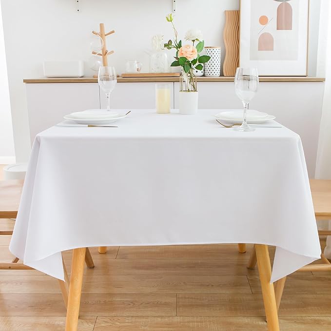 2 Pack Square Table Cloth 48X48 Inch White Washable Fabric Tablecloth Polyester Solid Dining Table Cover for Birthday Party Dinner Holiday Outdoor Indoor