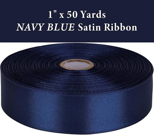 1" x 50 Yards Navy Blue Satin Ribbon Single Faced Fabric Ribbons for Gift Wrapping, Crafting, Bows Making, Flower Bouquet, Wedding, Home Decor