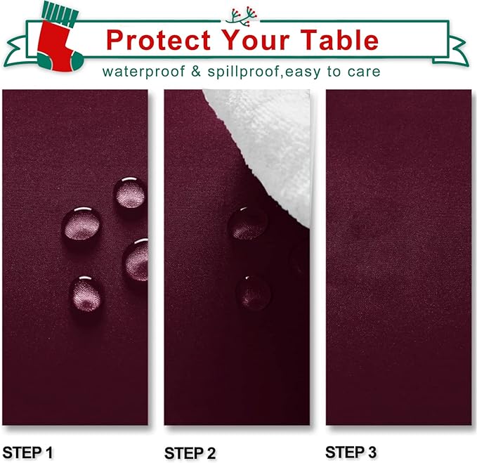 Hiasan Burgundy Tablecloth for Rectangle Tables - Waterproof Washable Polyester Fabric Table Cloth for Buffect Dining Birthday Party Wedding, 54 x 108 Inch