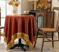 F-CHU Luxury Burnt Orange Tablecloth Thickset Velvet Tablecloth with Beautiful Gold Tassels Table Cloth for Home Decor Wedding, Party, Banquet and Events 60x60-Inch