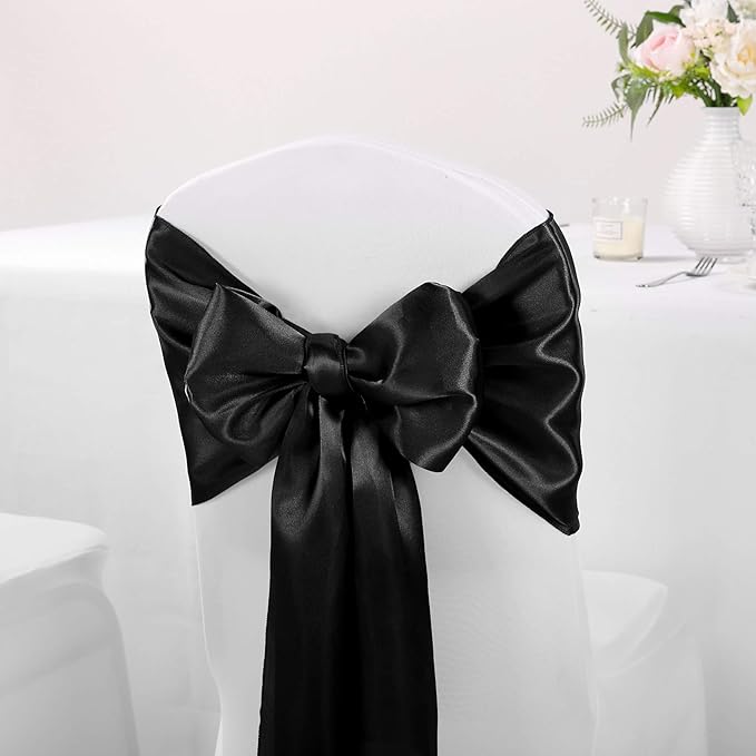 5-Pack Satin Table Runner Black 12 x 108 inches Long, Table Runners for Wedding, Birthday Parties, Banquets Decorations（5 Pack, 12x108 Inch, Black）