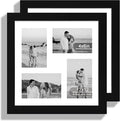 12x12 Picture Frame Set of 2, Black Wood Frame with Glass Collage Frame, Display Pictures 4-4x6 With Mat or 12 x 12 Without Mat, Square Photo Frames Collage for Wall Hanging or Tabletop