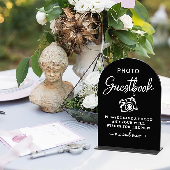 Acrylic Wedding Sign Photo Guestbook Sign for Wedding Wedding Signs for Ceremony Modern Calligraphy Arch Acrylic Table Top Sign for Wedding Reception and Event Party Table(black）