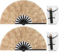 13" Large Folding Rave Fan with Holster, Clack Hand Fans Foldable for Line Dancing, Boots On The Ground Fan for Women Men Festival EDM Party Decoration, Glitter Champagne 2 Pack