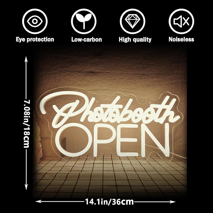 PhotoBooth Neon Sign for Wall Decor Dimmable Photobooth Neon light with USB Open Neon Light Office Open Sign Neon Decor Wedding Reception Sign