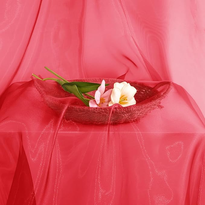 P Pothuiny Sheer Organza Fabric by The Yard, 1 Yard x 60 Inch Wide Bridal Red Organza Tulle Fabric Roll Shiny Gauze Fashion Dress Sewing Craft for Wedding Party Decorations Backdrop